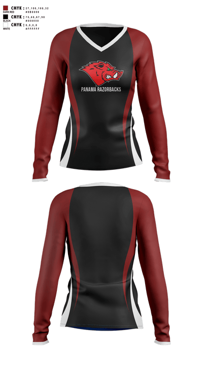 Panama Razorbacks  Women's Long Sleeve V-neck Shirt - 1