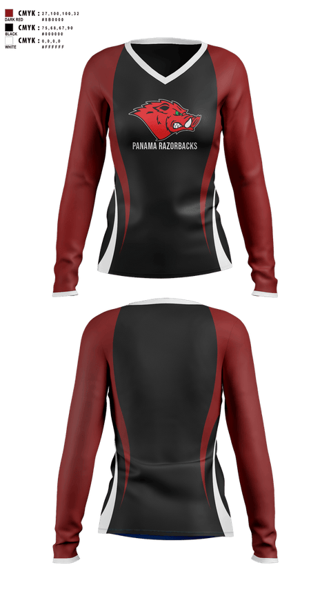 Womens Long Sleeve Vneck Shirt, Panama Razorbacks, , Teamtime, Team time, sublimation, custom sports apparel, team uniforms, spirit wear, spiritwear, sports uniforms, custom shirts, team store, custom team store, fundraiser sports, apparel fundraiser