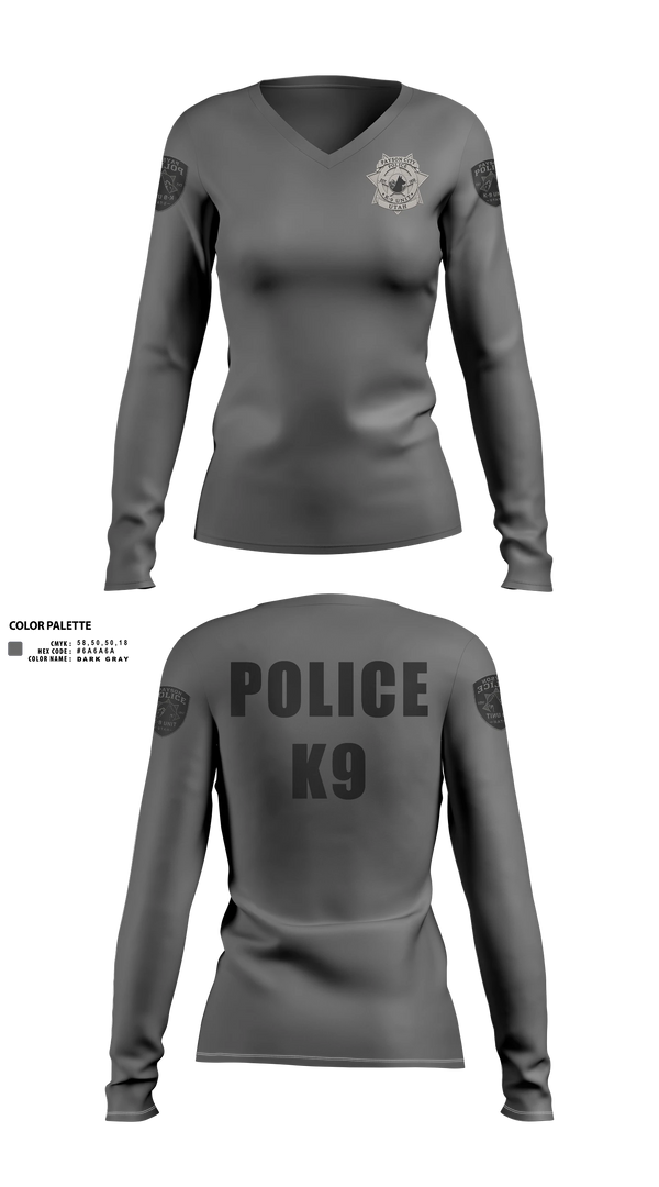 Womens Long Sleeve Vneck Shirt, K9, Police, Teamtime, Team time, sublimation, custom sports apparel, team uniforms, spirit wear, spiritwear, sports uniforms, custom shirts, team store, custom team store, fundraiser sports, apparel fundraiser