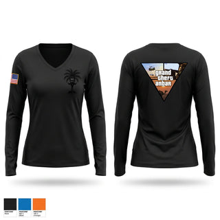 Womens Long Sleeve Vneck Shirt, 3rd, Army, Teamtime, Team time, sublimation, custom sports apparel, team uniforms, spirit wear, spiritwear, sports uniforms, custom shirts, team store, custom team store, fundraiser sports, apparel fundraiser
