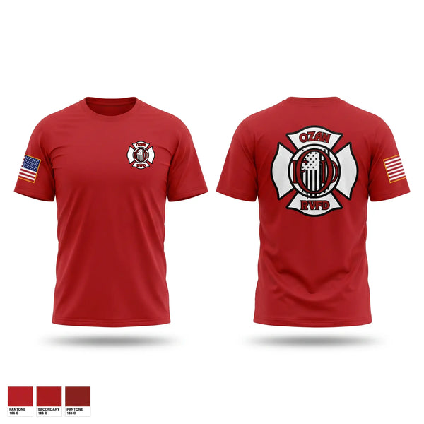 Old School Cotton Feel Shirt, Ozan Rural Volunteer Fire Dept, Fire Department, Teamtime, Team time, sublimation, custom sports apparel, team uniforms, spirit wear, spiritwear, sports uniforms, custom shirts, team store, custom team store, fundraiser sports, apparel fundraiser