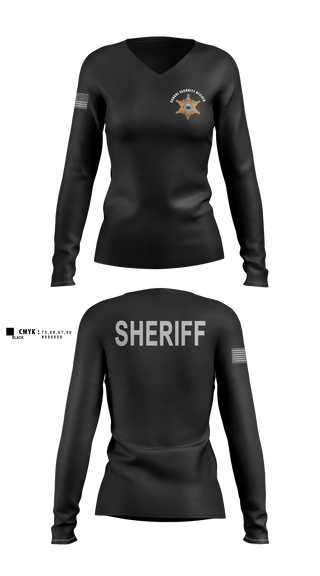 Womens Long Sleeve Vneck Shirt, Jefferson County Sheriff SSO, Police, Teamtime, Team time, sublimation, custom sports apparel, team uniforms, spirit wear, spiritwear, sports uniforms, custom shirts, team store, custom team store, fundraiser sports, apparel fundraiser