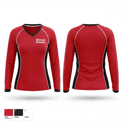 Duncan Demons 76908817 Women's Long Sleeve V-neck Shirt - 1