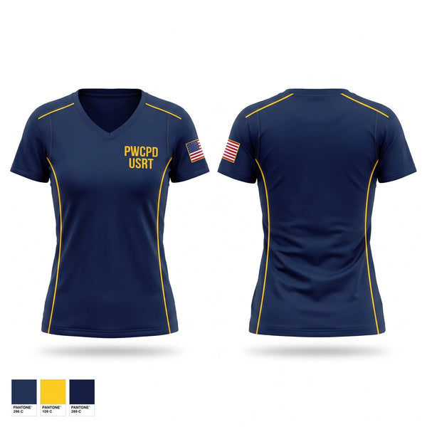 Womens Short Sleeve Vneck Shirt, PWCPD USRT, Police, Teamtime, Team time, sublimation, custom sports apparel, team uniforms, spirit wear, spiritwear, sports uniforms, custom shirts, team store, custom team store, fundraiser sports, apparel fundraiser
