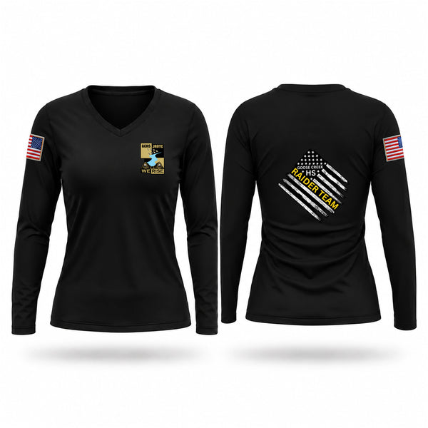 Womens Long Sleeve Vneck Shirt, Goose Creek High School Raider Team, Bowling, Teamtime, Team time, sublimation, custom sports apparel, team uniforms, spirit wear, spiritwear, sports uniforms, custom shirts, team store, custom team store, fundraiser sports, apparel fundraiser