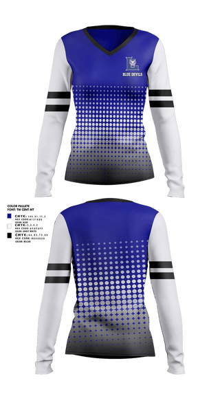 Womens Long Sleeve Vneck Shirt, Blue devils, , Teamtime, Team time, sublimation, custom sports apparel, team uniforms, spirit wear, spiritwear, sports uniforms, custom shirts, team store, custom team store, fundraiser sports, apparel fundraiser
