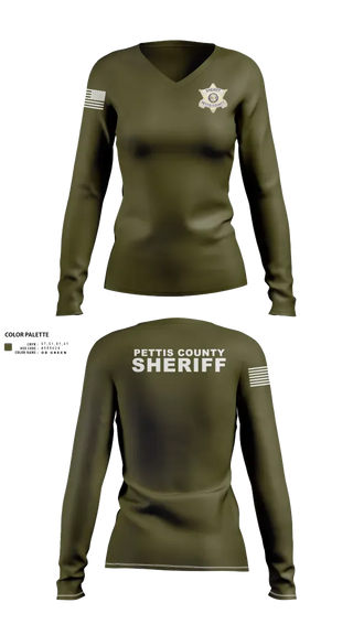 Womens Long Sleeve Vneck Shirt, Pettis County Sherrifs Office, Police, Teamtime, Team time, sublimation, custom sports apparel, team uniforms, spirit wear, spiritwear, sports uniforms, custom shirts, team store, custom team store, fundraiser sports, apparel fundraiser
