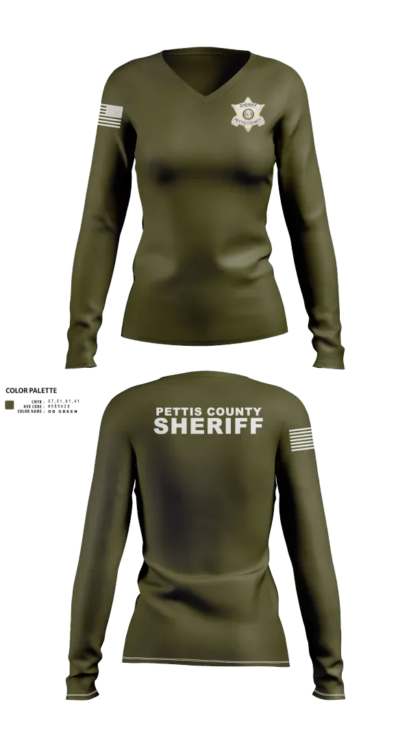 Womens Long Sleeve Vneck Shirt, Pettis County Sherrifs Office, Police, Teamtime, Team time, sublimation, custom sports apparel, team uniforms, spirit wear, spiritwear, sports uniforms, custom shirts, team store, custom team store, fundraiser sports, apparel fundraiser