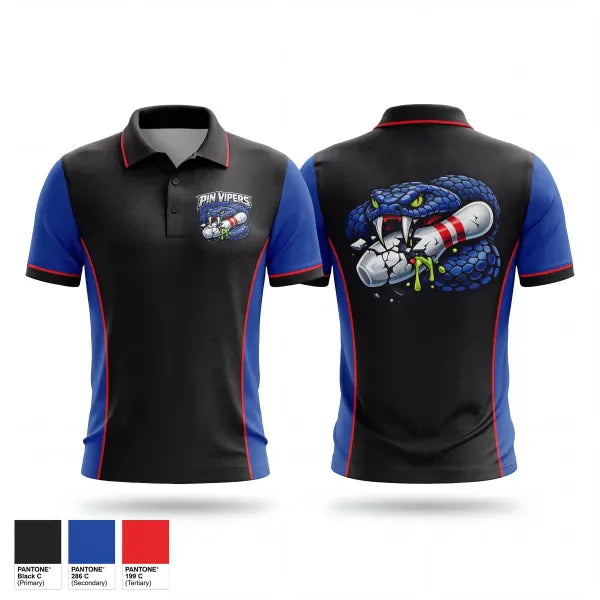 Short Sleeve Performance Polo, Pin vipersPinvipers, Bowling, Teamtime, Team time, sublimation, custom sports apparel, team uniforms, spirit wear, spiritwear, sports uniforms, custom shirts, team store, custom team store, fundraiser sports, apparel fundraiser