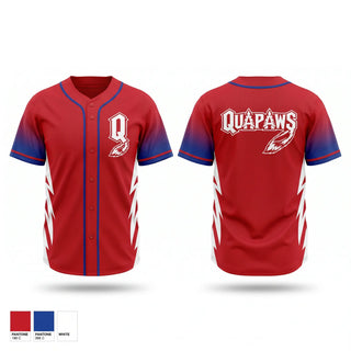 Full Button Baseball Jersey, Quapaws, Baseball, Teamtime, Team time, sublimation, custom sports apparel, team uniforms, spirit wear, spiritwear, sports uniforms, custom shirts, team store, custom team store, fundraiser sports, apparel fundraiser