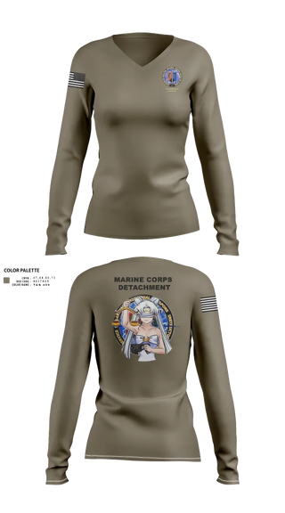 Womens Long Sleeve Vneck Shirt, Fort Leonard Wood Basic Military Police Schoolhouse Instructors & Faculty, , Teamtime, Team time, sublimation, custom sports apparel, team uniforms, spirit wear, spiritwear, sports uniforms, custom shirts, team store, custom team store, fundraiser sports, apparel fundraiser