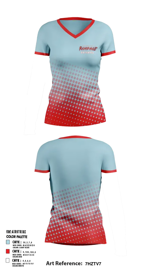 Womens Short Sleeve Vneck Shirt, Porterville Rampage 10u, Softball, Teamtime, Team time, sublimation, custom sports apparel, team uniforms, spirit wear, spiritwear, sports uniforms, custom shirts, team store, custom team store, fundraiser sports, apparel fundraiser