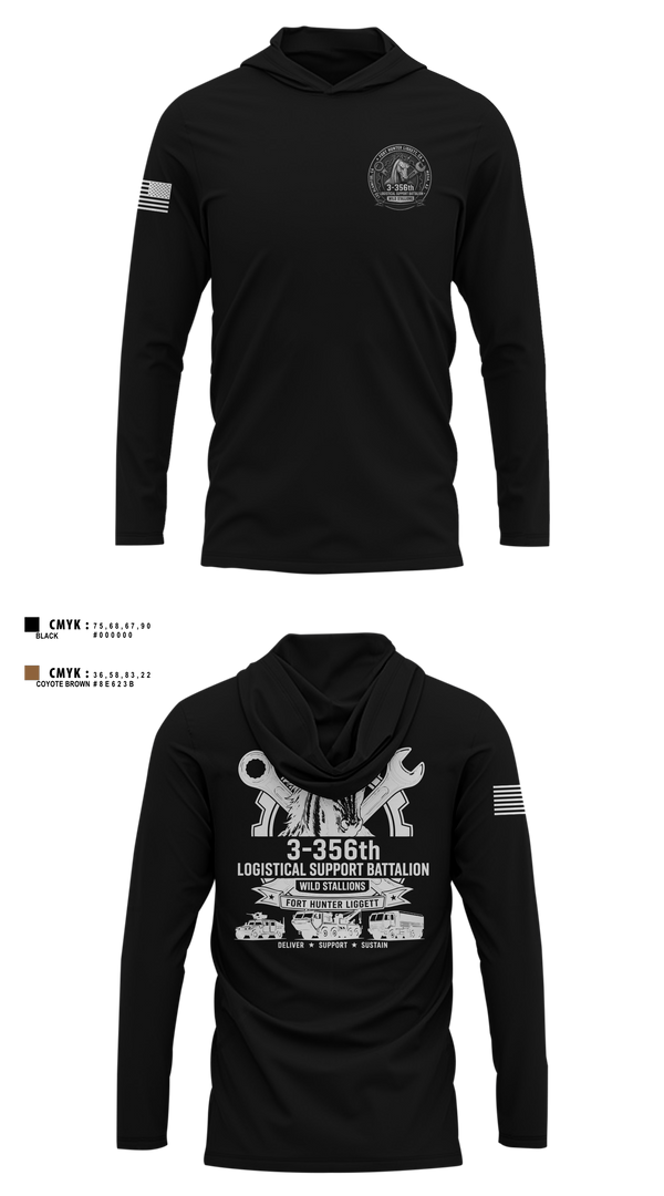 Long Sleeve Hooded Sun Shirt, 3-356 LSB (Wild Stallions), Army, Teamtime, Team time, sublimation, custom sports apparel, team uniforms, spirit wear, spiritwear, sports uniforms, custom shirts, team store, custom team store, fundraiser sports, apparel fundraiser
