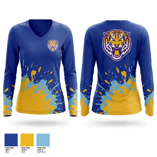 Womens Long Sleeve Vneck Shirt, East Feliciana High School, , Teamtime, Team time, sublimation, custom sports apparel, team uniforms, spirit wear, spiritwear, sports uniforms, custom shirts, team store, custom team store, fundraiser sports, apparel fundraiser