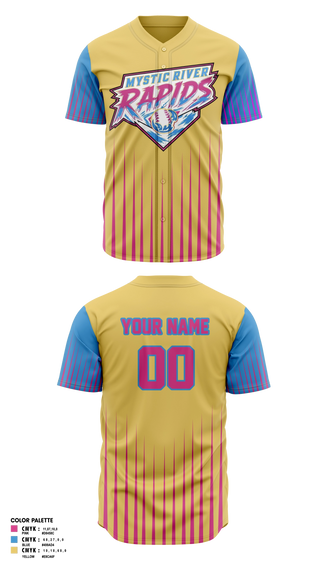 Full Button Baseball Jersey, Mystic River Rapids, Baseball, Teamtime, Team time, sublimation, custom sports apparel, team uniforms, spirit wear, spiritwear, sports uniforms, custom shirts, team store, custom team store, fundraiser sports, apparel fundraiser