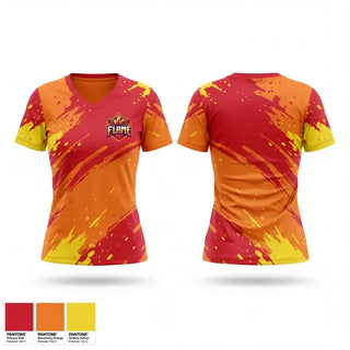 Womens Short Sleeve Vneck Shirt, FLAME NM, , Teamtime, Team time, sublimation, custom sports apparel, team uniforms, spirit wear, spiritwear, sports uniforms, custom shirts, team store, custom team store, fundraiser sports, apparel fundraiser