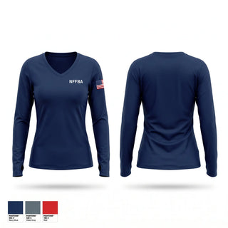 Womens Long Sleeve Vneck Shirt, NFFBA, Fire Department, Teamtime, Team time, sublimation, custom sports apparel, team uniforms, spirit wear, spiritwear, sports uniforms, custom shirts, team store, custom team store, fundraiser sports, apparel fundraiser