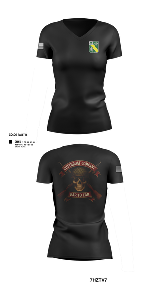 Womens Short Sleeve Vneck Shirt, Cutthroat Company 1-63 AR, Army, Teamtime, Team time, sublimation, custom sports apparel, team uniforms, spirit wear, spiritwear, sports uniforms, custom shirts, team store, custom team store, fundraiser sports, apparel fundraiser