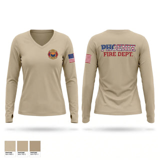 Womens Long Sleeve Vneck Shirt, Phoenix Fire Department, Fire Department, Teamtime, Team time, sublimation, custom sports apparel, team uniforms, spirit wear, spiritwear, sports uniforms, custom shirts, team store, custom team store, fundraiser sports, apparel fundraiser