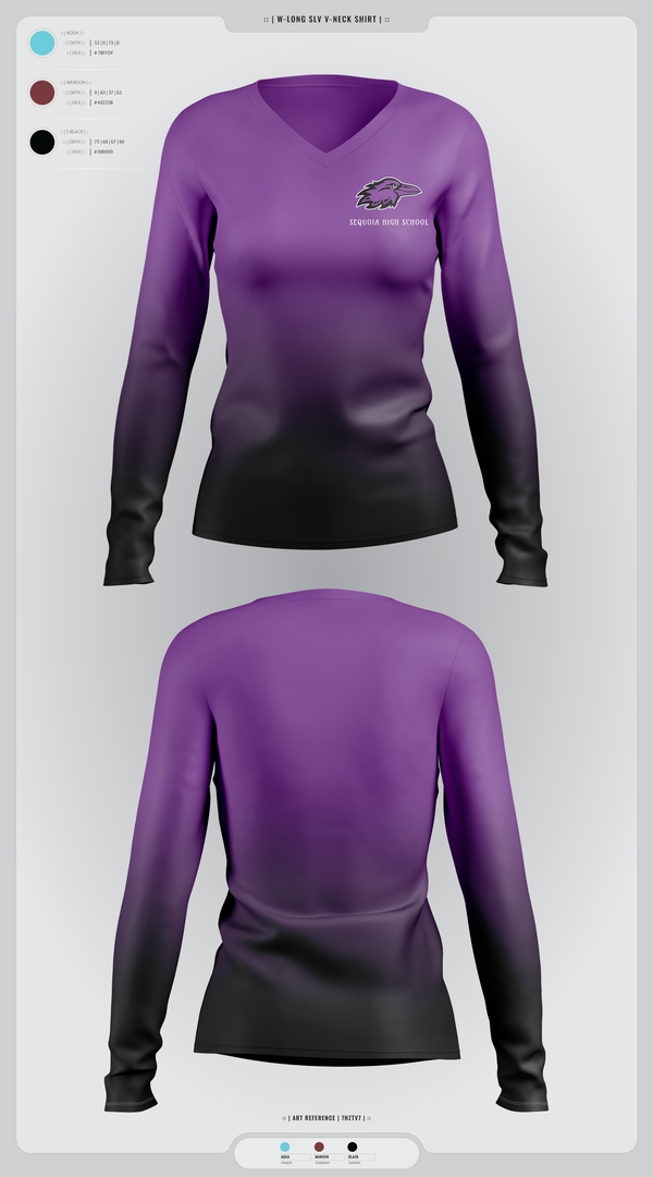Womens Long Sleeve Vneck Shirt, Sequoia High School, , Teamtime, Team time, sublimation, custom sports apparel, team uniforms, spirit wear, spiritwear, sports uniforms, custom shirts, team store, custom team store, fundraiser sports, apparel fundraiser