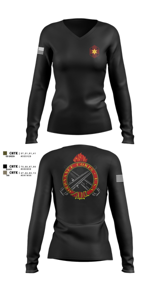 Womens Long Sleeve Vneck Shirt, 405th Field Hospital, , Teamtime, Team time, sublimation, custom sports apparel, team uniforms, spirit wear, spiritwear, sports uniforms, custom shirts, team store, custom team store, fundraiser sports, apparel fundraiser