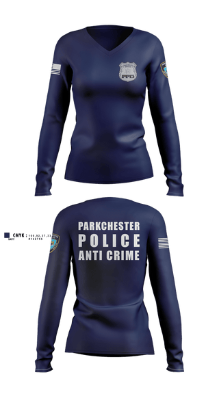 Womens Long Sleeve Vneck Shirt, Parkchester Police Anti Crime, Police, Teamtime, Team time, sublimation, custom sports apparel, team uniforms, spirit wear, spiritwear, sports uniforms, custom shirts, team store, custom team store, fundraiser sports, apparel fundraiser