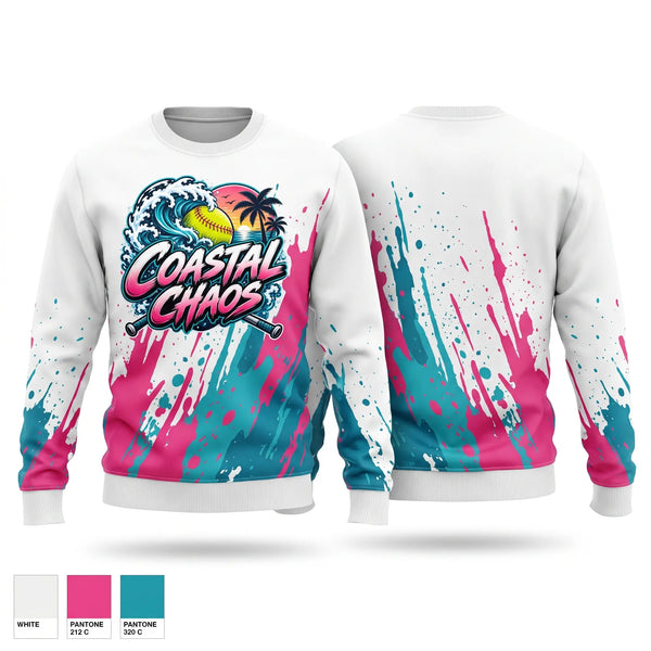 Crew Neck Sweatshirt, Coastal Chaos, Softball, Teamtime, Team time, sublimation, custom sports apparel, team uniforms, spirit wear, spiritwear, sports uniforms, custom shirts, team store, custom team store, fundraiser sports, apparel fundraiser