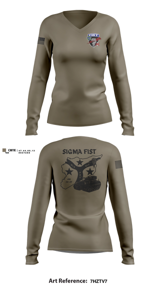 Womens Long Sleeve Vneck Shirt, 1/115th FA HHB DET 1, Army, Teamtime, Team time, sublimation, custom sports apparel, team uniforms, spirit wear, spiritwear, sports uniforms, custom shirts, team store, custom team store, fundraiser sports, apparel fundraiser