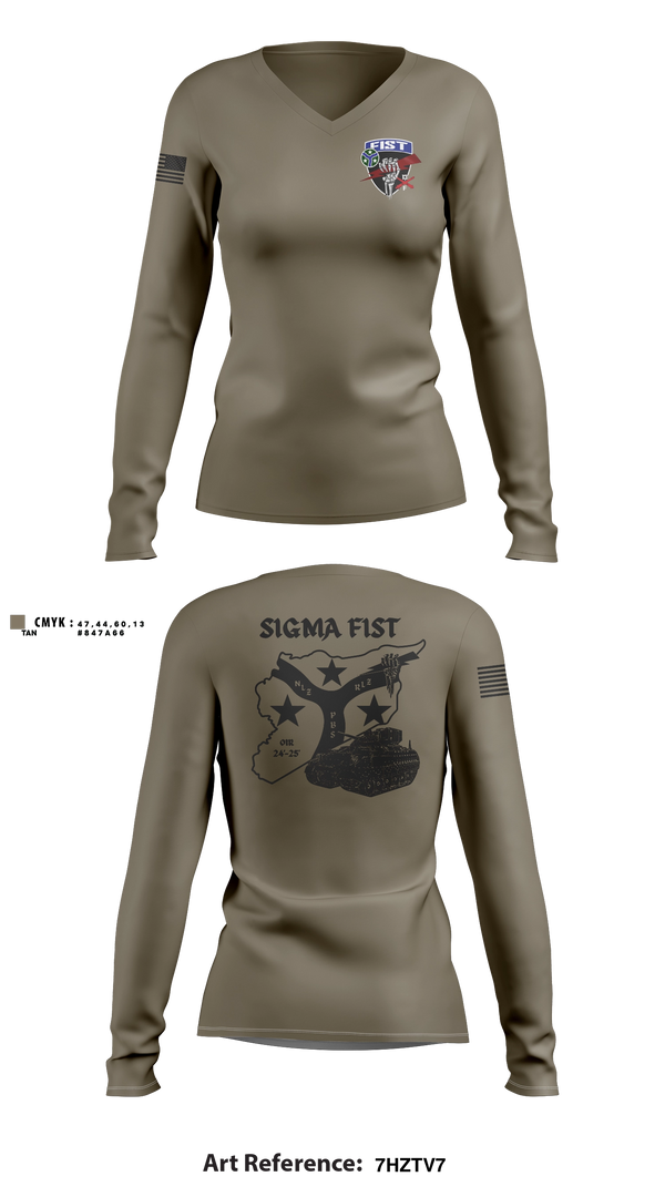 Womens Long Sleeve Vneck Shirt, 1/115th FA HHB DET 1, Army, Teamtime, Team time, sublimation, custom sports apparel, team uniforms, spirit wear, spiritwear, sports uniforms, custom shirts, team store, custom team store, fundraiser sports, apparel fundraiser