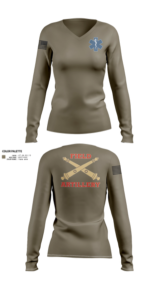 Womens Long Sleeve Vneck Shirt, 1-118th FA, National Guard, Teamtime, Team time, sublimation, custom sports apparel, team uniforms, spirit wear, spiritwear, sports uniforms, custom shirts, team store, custom team store, fundraiser sports, apparel fundraiser