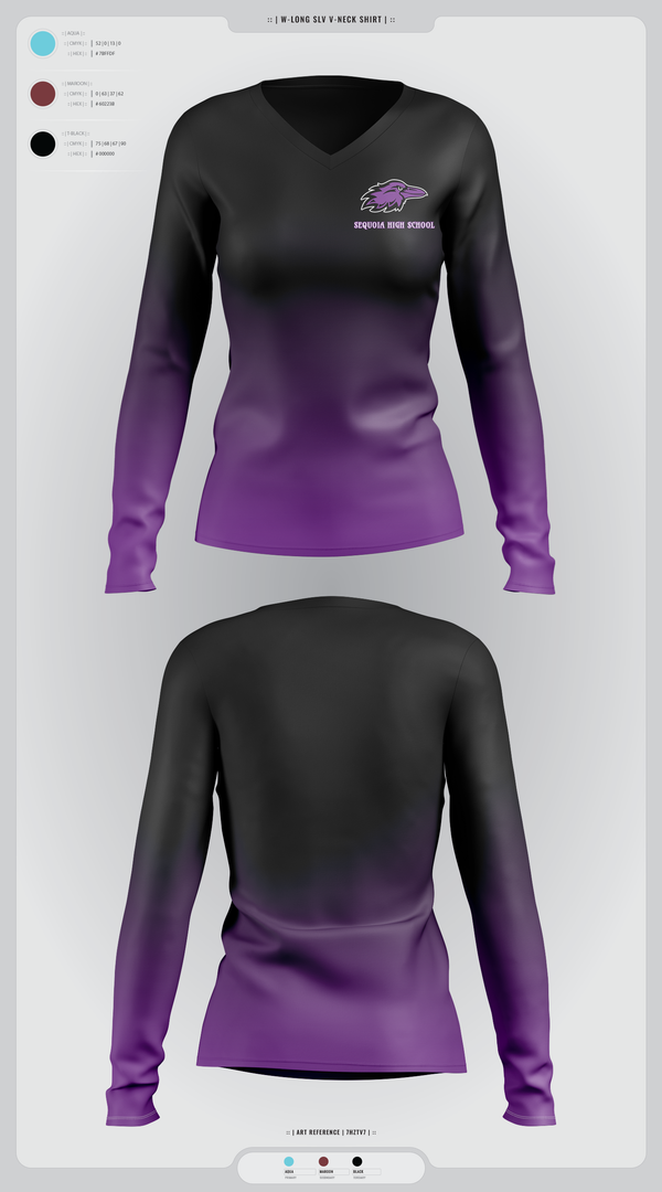 Womens Long Sleeve Vneck Shirt, Sequoia High School, , Teamtime, Team time, sublimation, custom sports apparel, team uniforms, spirit wear, spiritwear, sports uniforms, custom shirts, team store, custom team store, fundraiser sports, apparel fundraiser