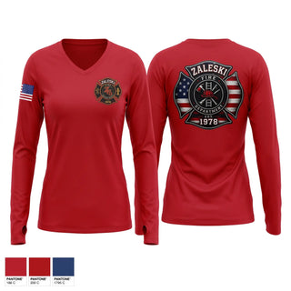 Womens Long Sleeve Vneck Shirt, Zaleski fire department, Fire Department, Teamtime, Team time, sublimation, custom sports apparel, team uniforms, spirit wear, spiritwear, sports uniforms, custom shirts, team store, custom team store, fundraiser sports, apparel fundraiser