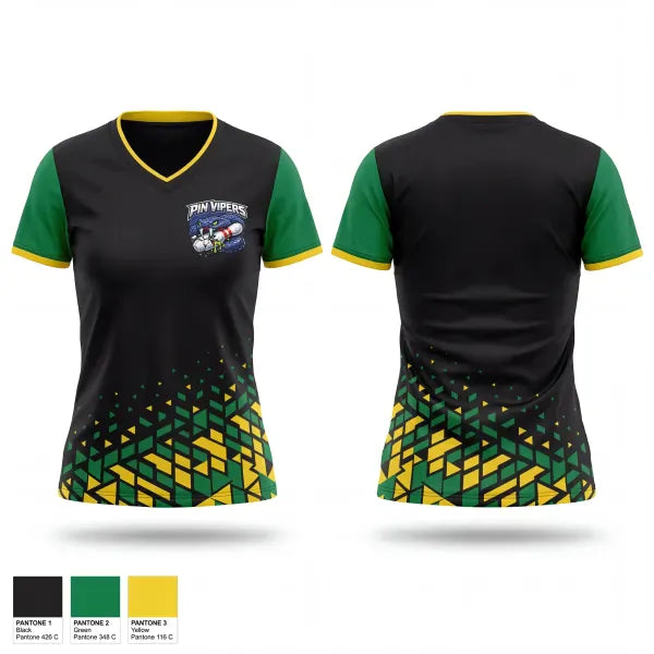 Womens Short Sleeve Vneck Shirt, Pin vipersPinvipers, Bowling, Teamtime, Team time, sublimation, custom sports apparel, team uniforms, spirit wear, spiritwear, sports uniforms, custom shirts, team store, custom team store, fundraiser sports, apparel fundraiser