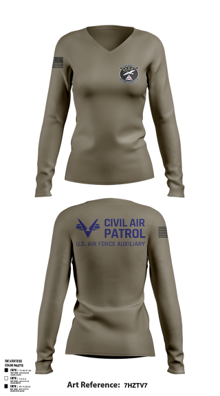 Womens Long Sleeve Vneck Shirt, VFW Post 8191Patrick Composite Squadron, Air Force, Teamtime, Team time, sublimation, custom sports apparel, team uniforms, spirit wear, spiritwear, sports uniforms, custom shirts, team store, custom team store, fundraiser sports, apparel fundraiser