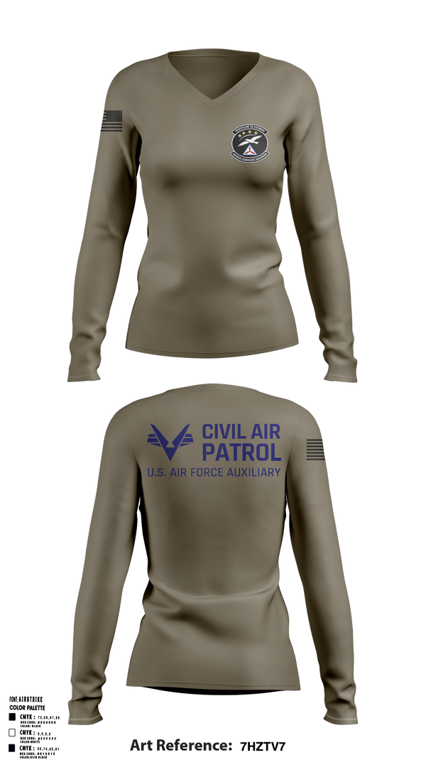 Womens Long Sleeve Vneck Shirt, VFW Post 8191Patrick Composite Squadron, Air Force, Teamtime, Team time, sublimation, custom sports apparel, team uniforms, spirit wear, spiritwear, sports uniforms, custom shirts, team store, custom team store, fundraiser sports, apparel fundraiser