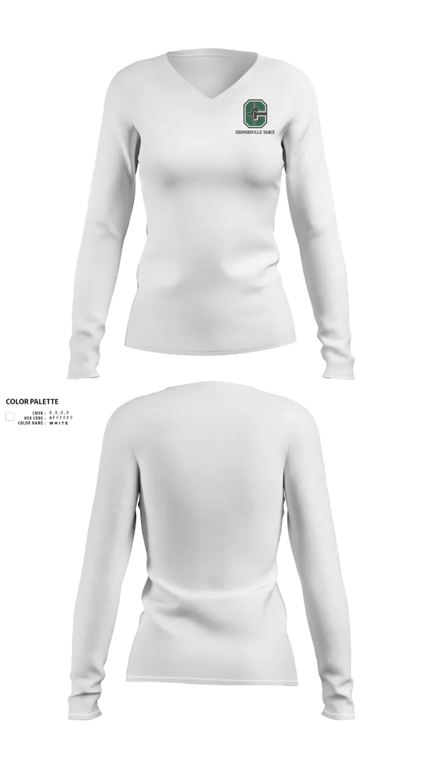 Womens Long Sleeve Vneck Shirt, Coopersville Dance Team, Spirit Store, Teamtime, Team time, sublimation, custom sports apparel, team uniforms, spirit wear, spiritwear, sports uniforms, custom shirts, team store, custom team store, fundraiser sports, apparel fundraiser