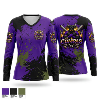 Womens Long Sleeve Vneck Shirt, Los Compas, Softball, Teamtime, Team time, sublimation, custom sports apparel, team uniforms, spirit wear, spiritwear, sports uniforms, custom shirts, team store, custom team store, fundraiser sports, apparel fundraiser