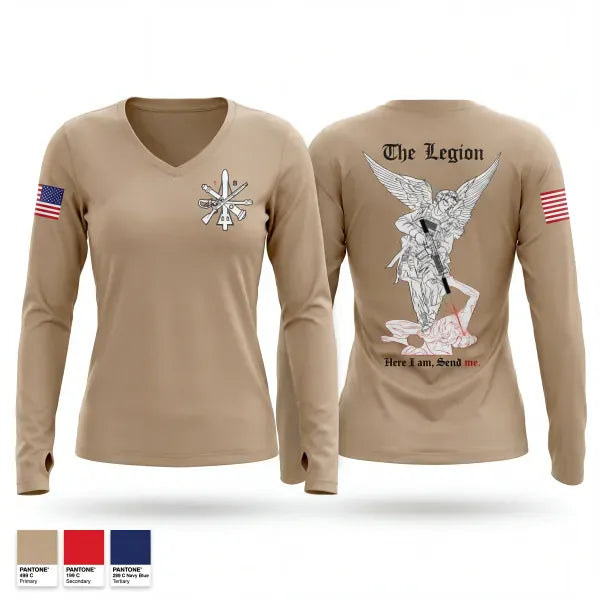 Womens Long Sleeve Vneck Shirt, 1st Platoon / B CO / 2-5 CAV, Army, Teamtime, Team time, sublimation, custom sports apparel, team uniforms, spirit wear, spiritwear, sports uniforms, custom shirts, team store, custom team store, fundraiser sports, apparel fundraiser