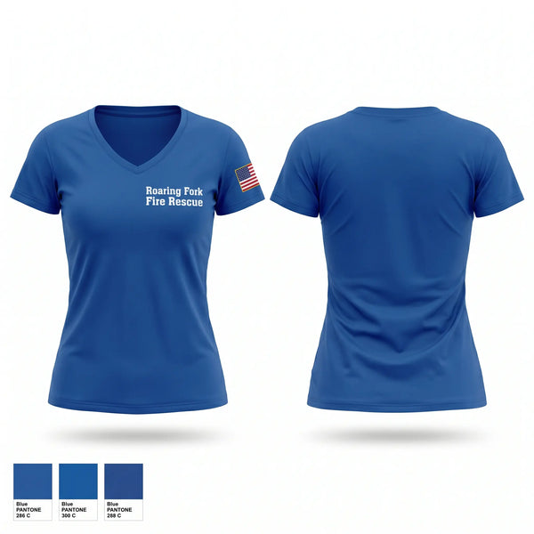 Womens Short Sleeve Vneck Shirt, Roaring Fork Fire Rescue, Fire Department, Teamtime, Team time, sublimation, custom sports apparel, team uniforms, spirit wear, spiritwear, sports uniforms, custom shirts, team store, custom team store, fundraiser sports, apparel fundraiser