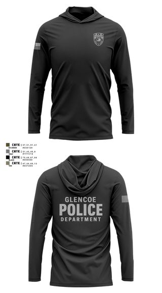 Long Sleeve Performance Shirt with hood, Glencoe Police Department, Police, Teamtime, Team time, sublimation, custom sports apparel, team uniforms, spirit wear, spiritwear, sports uniforms, custom shirts, team store, custom team store, fundraiser sports, apparel fundraiser