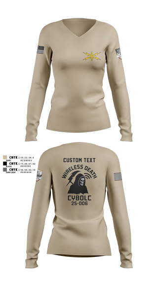 Womens Long Sleeve Vneck Shirt, Bravo Company, 401st Cyber Battalion, Army, Teamtime, Team time, sublimation, custom sports apparel, team uniforms, spirit wear, spiritwear, sports uniforms, custom shirts, team store, custom team store, fundraiser sports, apparel fundraiser