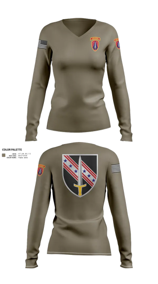 Womens Long Sleeve Vneck Shirt, 6/54th SFAB, National Guard, Teamtime, Team time, sublimation, custom sports apparel, team uniforms, spirit wear, spiritwear, sports uniforms, custom shirts, team store, custom team store, fundraiser sports, apparel fundraiser