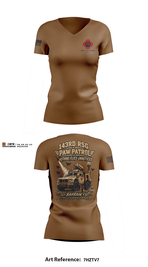 Womens Short Sleeve Vneck Shirt, 143RD Regional Support Group, Army, Teamtime, Team time, sublimation, custom sports apparel, team uniforms, spirit wear, spiritwear, sports uniforms, custom shirts, team store, custom team store, fundraiser sports, apparel fundraiser