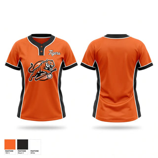 Two Button Softball Jersey, Tigers, Softball, Teamtime, Team time, sublimation, custom sports apparel, team uniforms, spirit wear, spiritwear, sports uniforms, custom shirts, team store, custom team store, fundraiser sports, apparel fundraiser