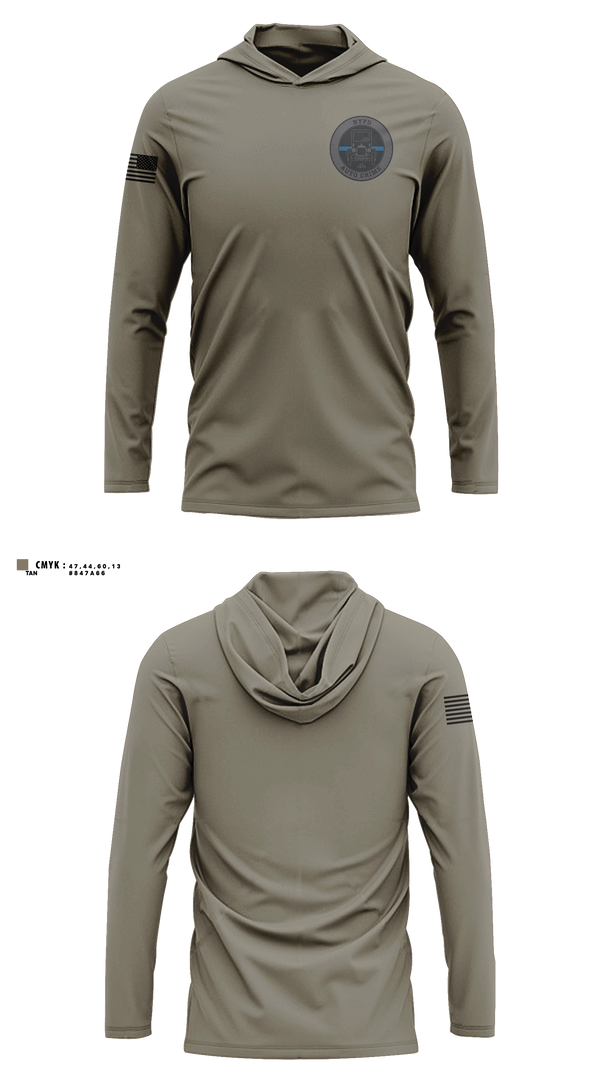 Long Sleeve hooded sunshirt, NYPD Auto Crime, Police, Teamtime, Team time, sublimation, custom sports apparel, team uniforms, spirit wear, spiritwear, sports uniforms, custom shirts, team store, custom team store, fundraiser sports, apparel fundraiser