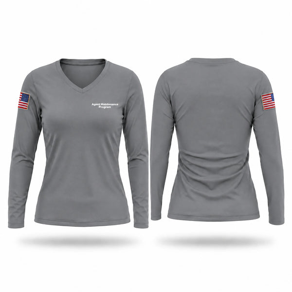 Womens Long Sleeve Vneck Shirt, Agent Maintenance Program, Police, Teamtime, Team time, sublimation, custom sports apparel, team uniforms, spirit wear, spiritwear, sports uniforms, custom shirts, team store, custom team store, fundraiser sports, apparel fundraiser