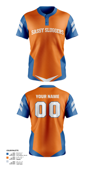 Two Button Softball Jersey, Sassy sluggers, Softball, Teamtime, Team time, sublimation, custom sports apparel, team uniforms, spirit wear, spiritwear, sports uniforms, custom shirts, team store, custom team store, fundraiser sports, apparel fundraiser