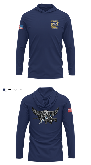 Long Sleeve Hooded Sun Shirt, Lima Police Swat, Police, Teamtime, Team time, sublimation, custom sports apparel, team uniforms, spirit wear, spiritwear, sports uniforms, custom shirts, team store, custom team store, fundraiser sports, apparel fundraiser