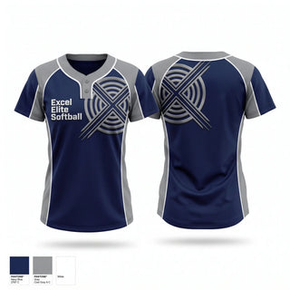 Two Button Softball Jersey, Excel Elite Softball, Softball, Teamtime, Team time, sublimation, custom sports apparel, team uniforms, spirit wear, spiritwear, sports uniforms, custom shirts, team store, custom team store, fundraiser sports, apparel fundraiser