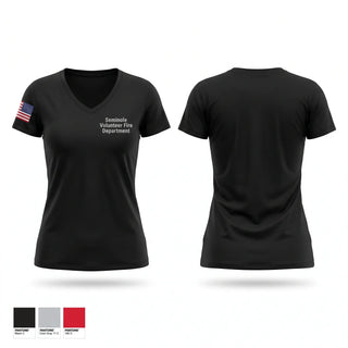 Womens Short Sleeve Vneck Shirt, Seminole Volunteer Fire Department, Fire Department, Teamtime, Team time, sublimation, custom sports apparel, team uniforms, spirit wear, spiritwear, sports uniforms, custom shirts, team store, custom team store, fundraiser sports, apparel fundraiser